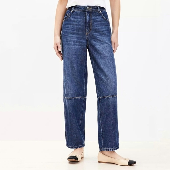 Loft Curvy High Rise Barrel Jeans Balloon 32 - Picture 1 of 9